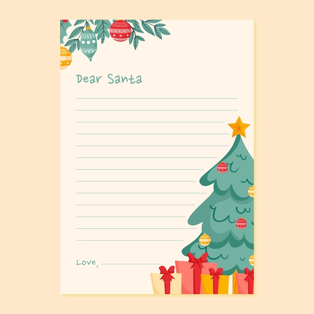 Plantilla de carta de santa dibujada a mano