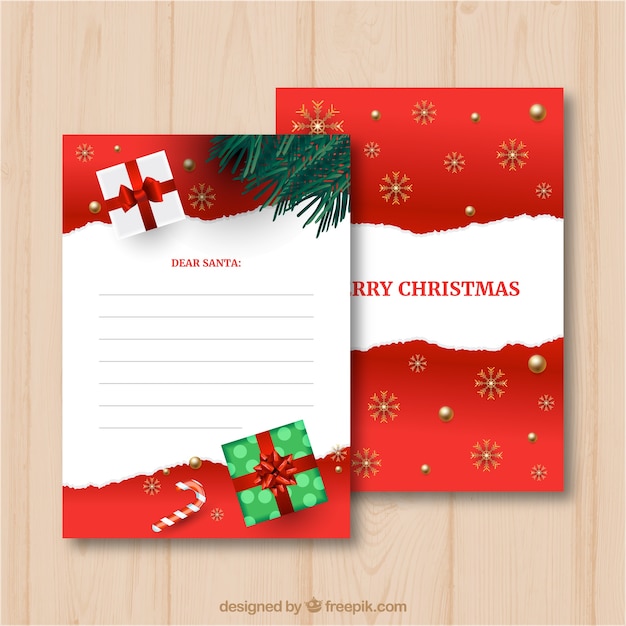 Vector gratuito plantilla de una carta a santa en rojo y blanco