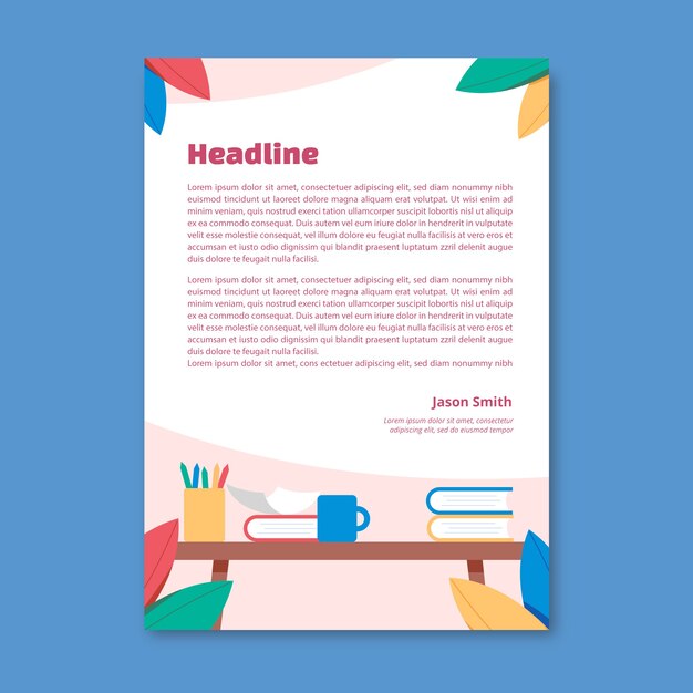 Plantilla de carta de trabajo docente de diseño plano