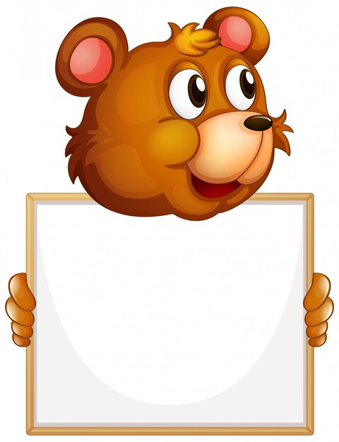 Plantilla de cartel en blanco con oso pardo sobre fondo blanco