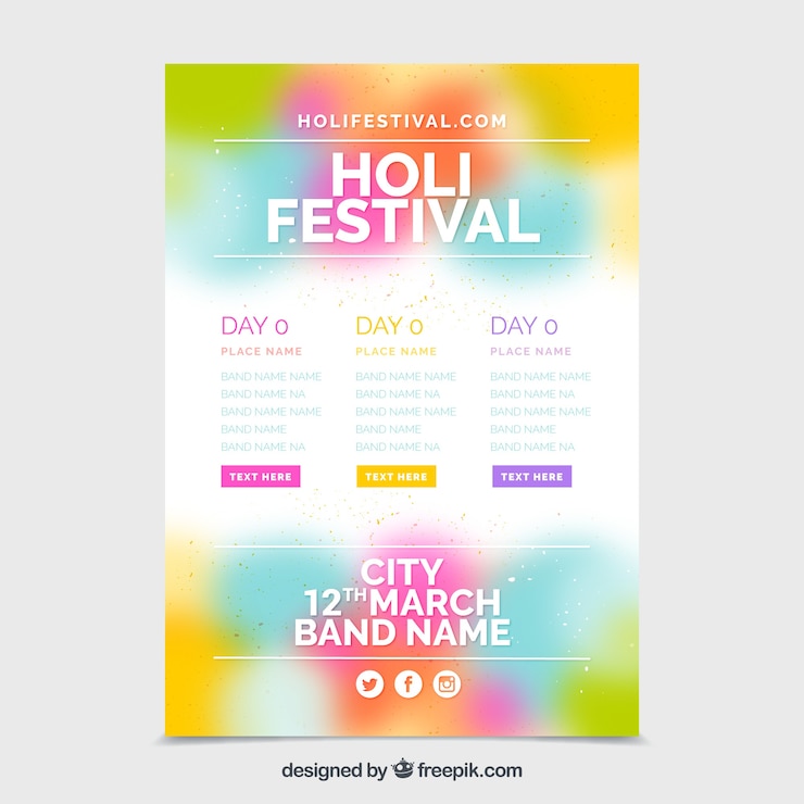 Vector gratuito plantilla de cartel borroso para el festival holi