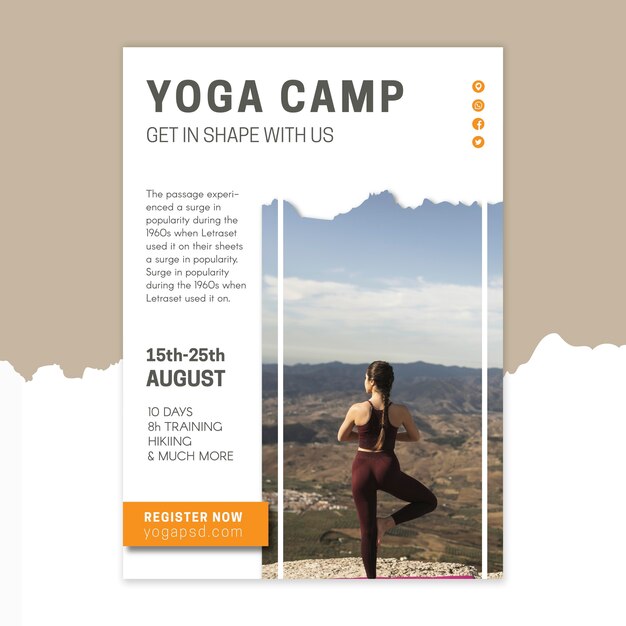 Plantilla de cartel de campamento de yoga