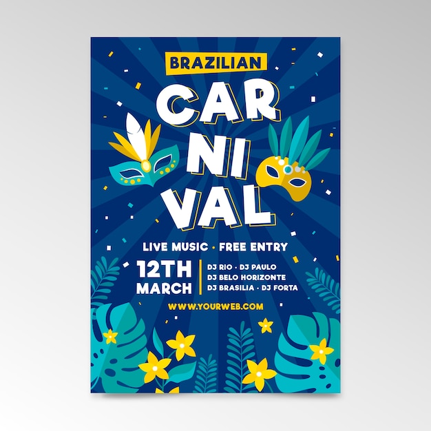 Plantilla de cartel de carnaval brasileño dibujado a mano