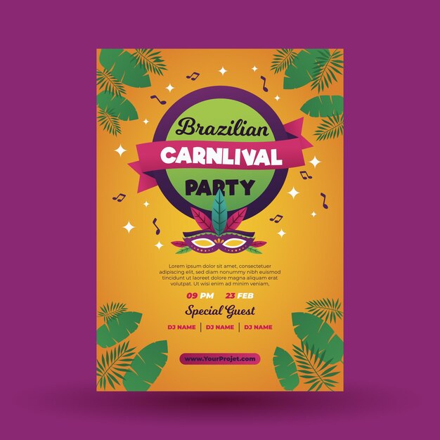 Plantilla de cartel de carnaval brasileño dibujado a mano