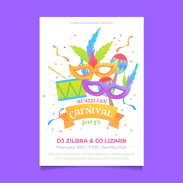 Plantilla de cartel de carnaval brasileño de diseño plano