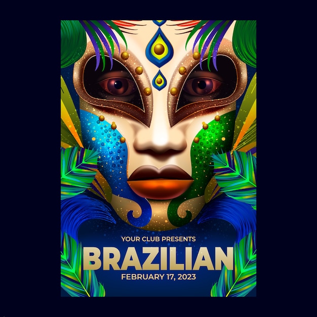 Vector gratuito plantilla de cartel de carnaval brasileño realista