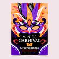 Vector gratuito plantilla de cartel de carnaval de venecia dibujado a mano