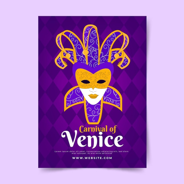 Vector gratuito plantilla de cartel de carnaval veneciano con máscara violeta y dorada