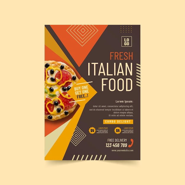 Vector gratuito plantilla de cartel de comida italiana deliciosa
