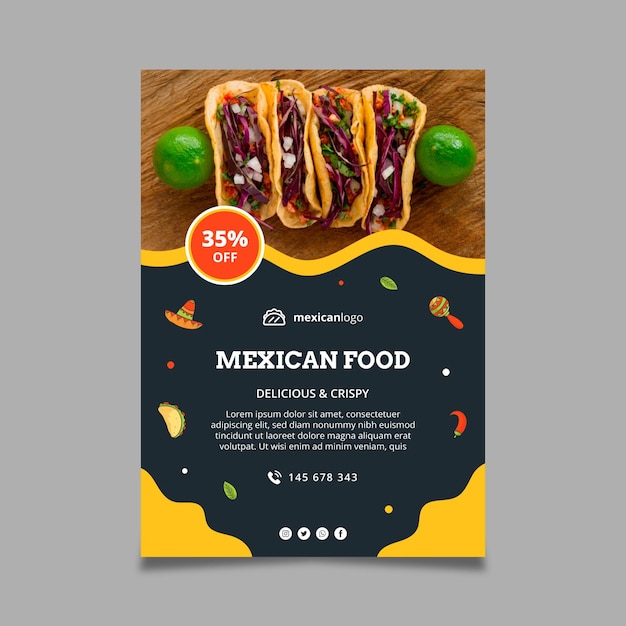 Plantilla de cartel de comida mexicana vertical