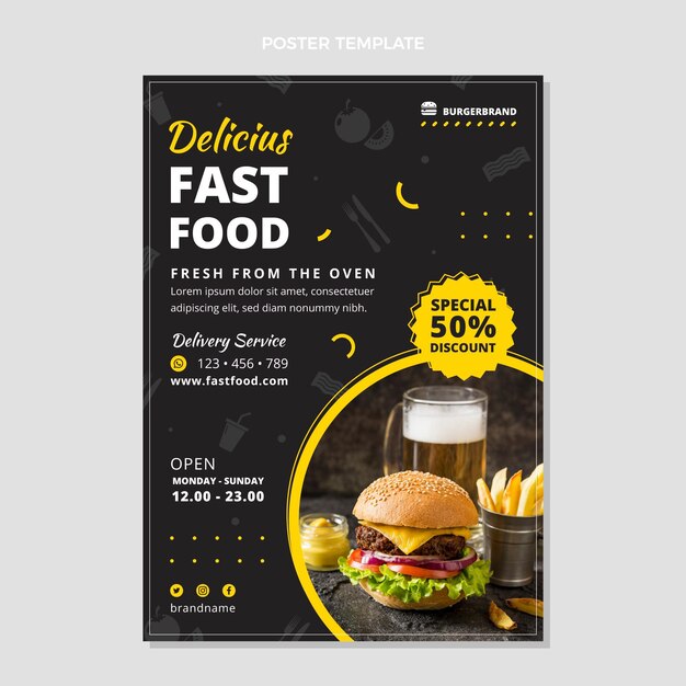 Plantilla de cartel de comida rápida de diseño plano