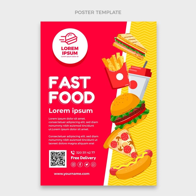 Plantilla de cartel de comida rápida de diseño plano