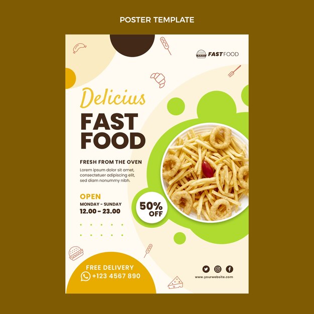 Plantilla de cartel de comida rápida de diseño plano