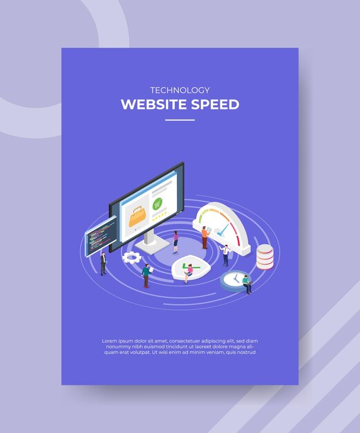 Plantilla de cartel de concepto de velocidad de carga de sitio web con ilustración de vector de estilo isométrico