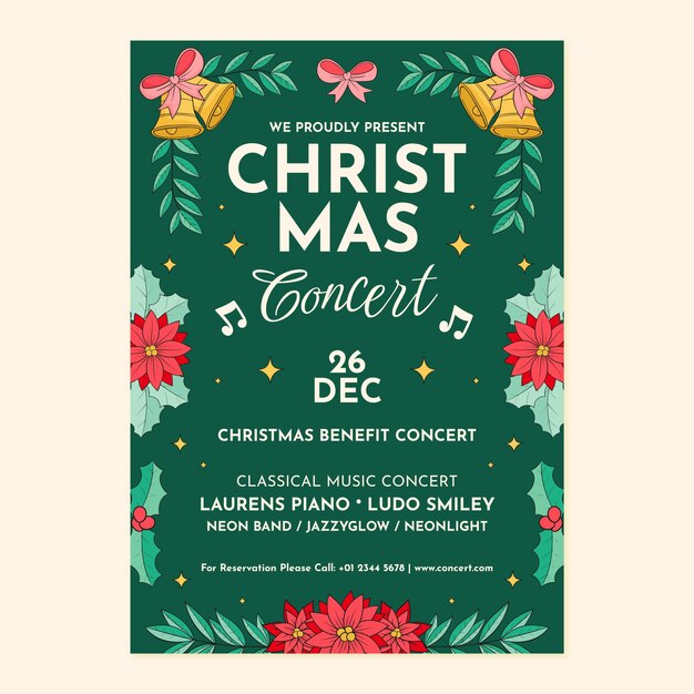 Plantilla de cartel de concierto de navidad dibujado a mano