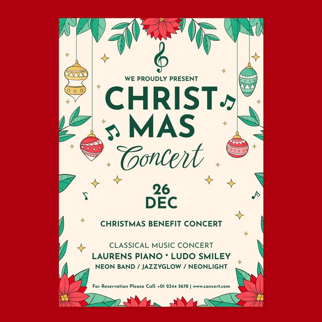 Plantilla de cartel de concierto de navidad dibujado a mano