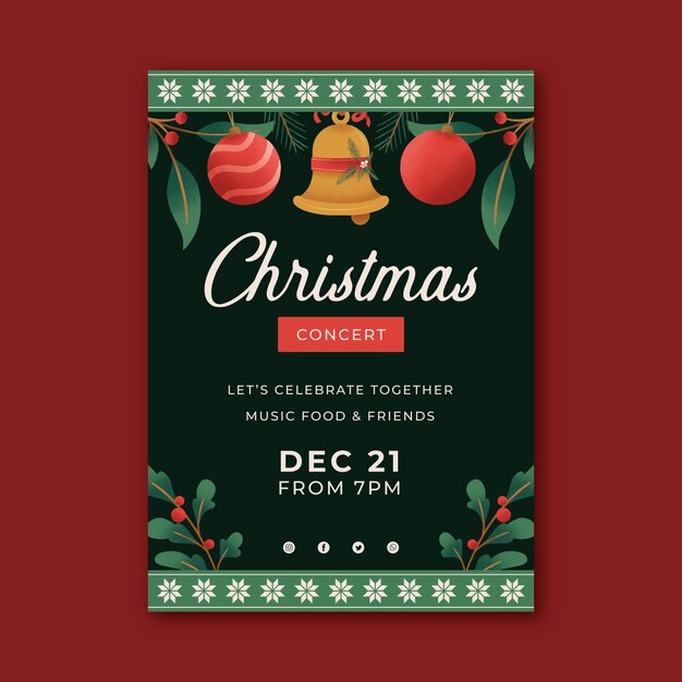 Plantilla de cartel de concierto de navidad dibujado a mano