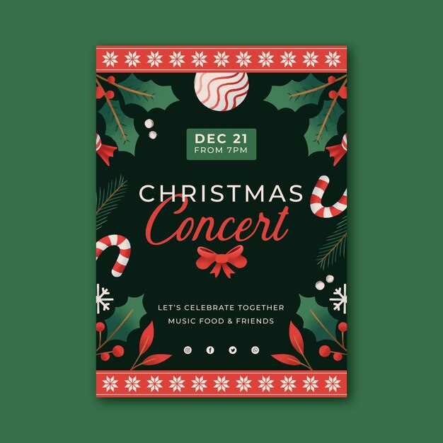 Plantilla de cartel de concierto de navidad dibujado a mano