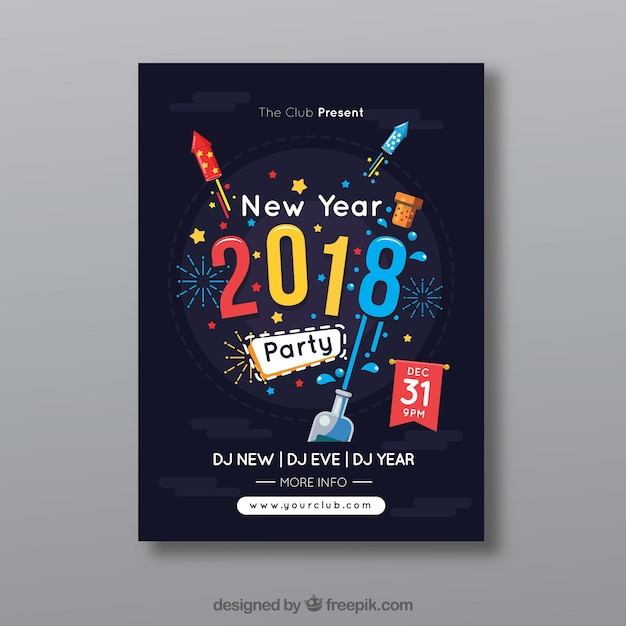 Vector gratuito plantilla de cartel creativo colorido para fiesta de año nuevo