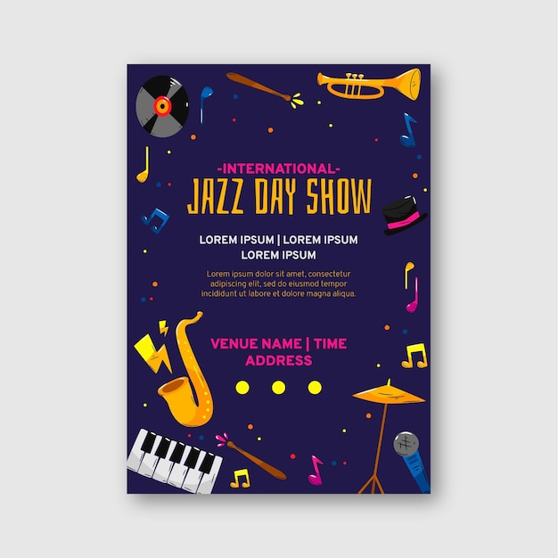 Vector gratuito plantilla de cartel del día internacional del jazz dibujado a mano