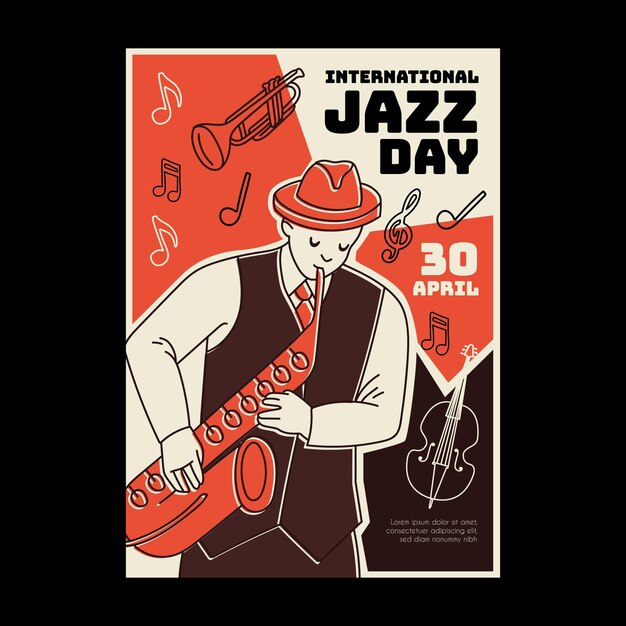 Plantilla de cartel del día internacional del jazz dibujado a mano