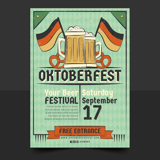 Vector gratuito plantilla de cartel dibujado a mano oktoberfest