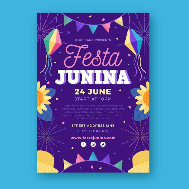 Vector gratuito plantilla de cartel de diseño plano festa junina