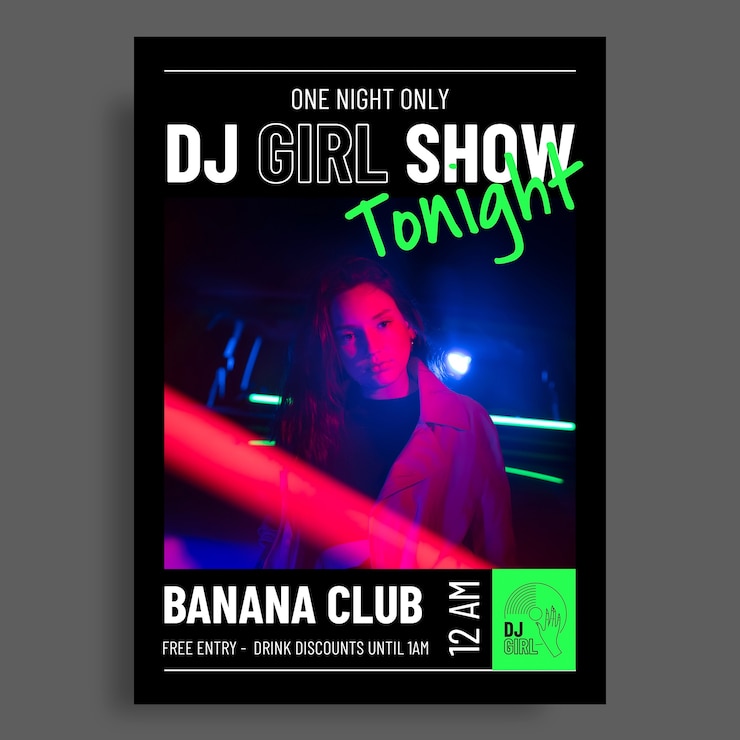 Vector gratuito plantilla de cartel de dj femenino moderno lineal