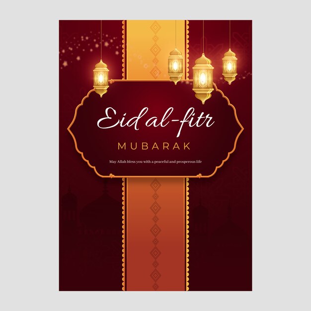 Plantilla de cartel de eid al-fitr degradado