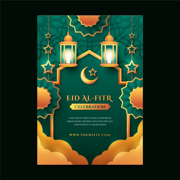 Plantilla de cartel de eid al-fitr degradado