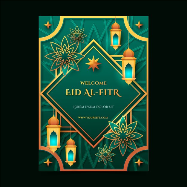 Plantilla de cartel de eid al-fitr degradado