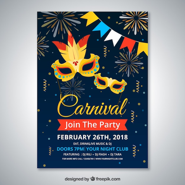 Plantilla de cartel elegante para fiesta de carnaval