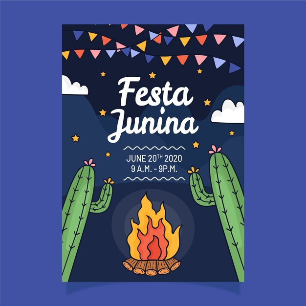 Plantilla de cartel de festa junina dibujada a mano
