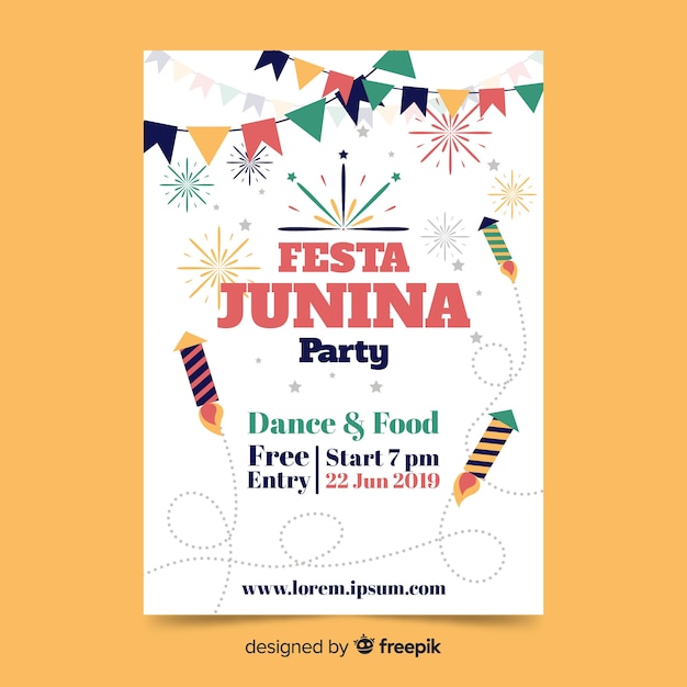 Vector gratuito plantilla de cartel de festa junina flat