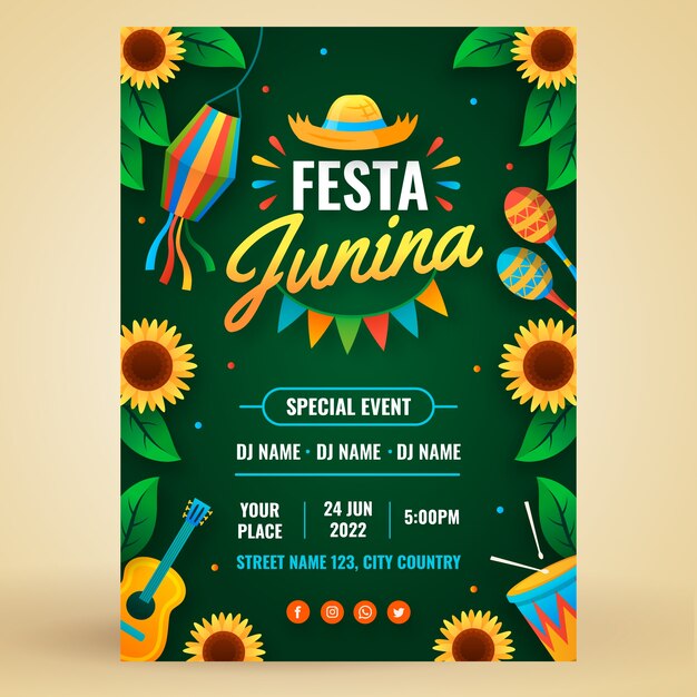 Plantilla de cartel de festas juninas degradado