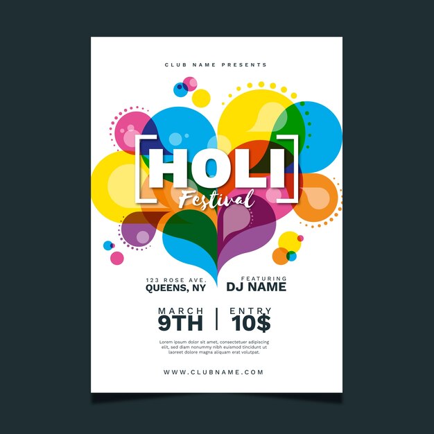Plantilla de cartel de festival holi de diseño plano