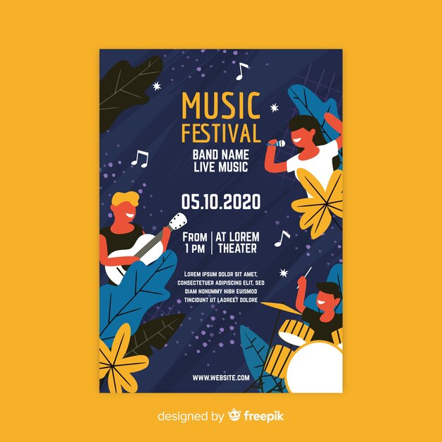 Plantilla de cartel del festival de música dibujada a mano
