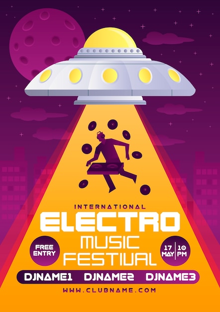 Vector gratuito plantilla de cartel del festival de música electrónica