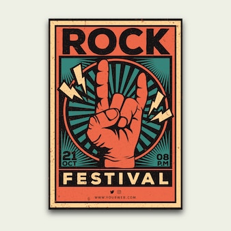 Plantilla de cartel de festival de música retro