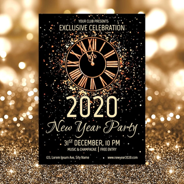 Plantilla de cartel de fiesta acuarela año nuevo 2020