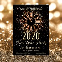 Vector gratuito plantilla de cartel de fiesta acuarela año nuevo 2020