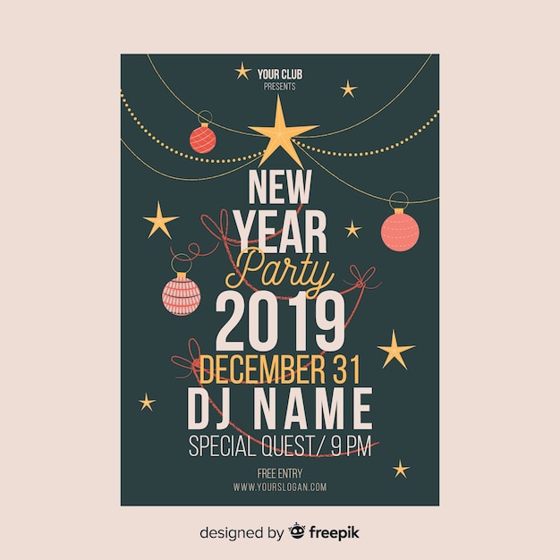 Plantilla de cartel de fiesta de año nuevo 2019