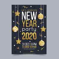 Vector gratuito plantilla de cartel de fiesta de año nuevo 2020 dibujado a mano