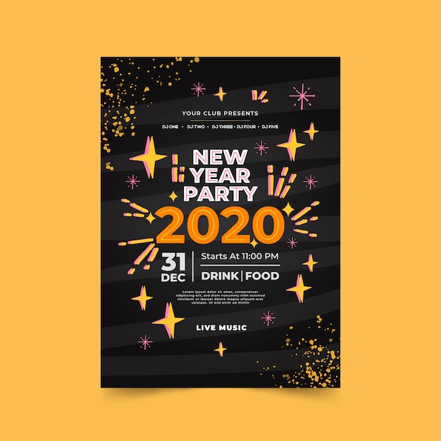 Vector gratuito plantilla de cartel de fiesta de año nuevo 2020 dibujado a mano