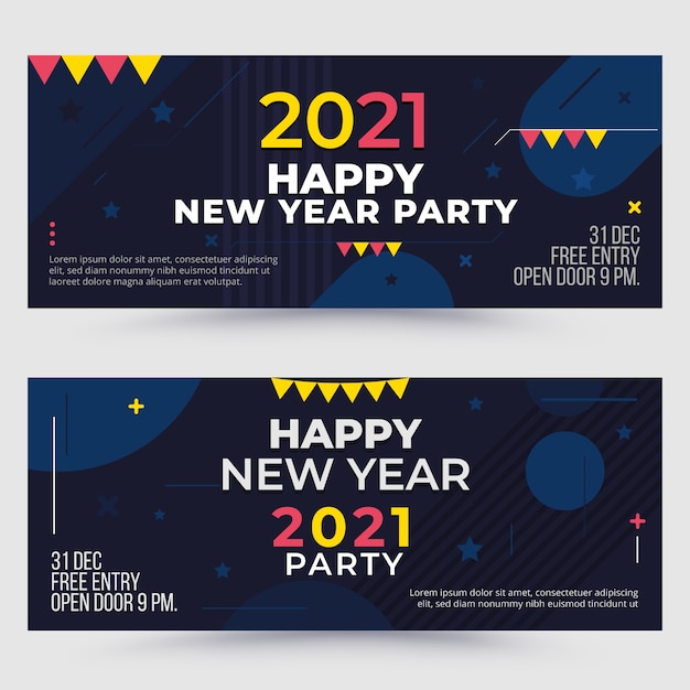 Plantilla de cartel de fiesta de año nuevo 2021 de diseño plano