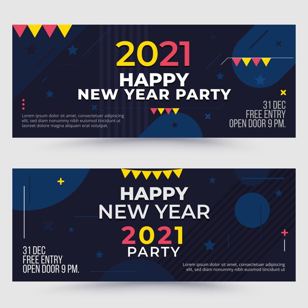 Plantilla de cartel de fiesta de año nuevo 2021 de diseño plano