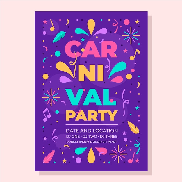 Vector gratuito plantilla de cartel de fiesta de celebración de fiesta de carnaval plana