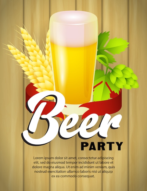 Vector gratuito plantilla de cartel de fiesta de cerveza con vaso de cerveza