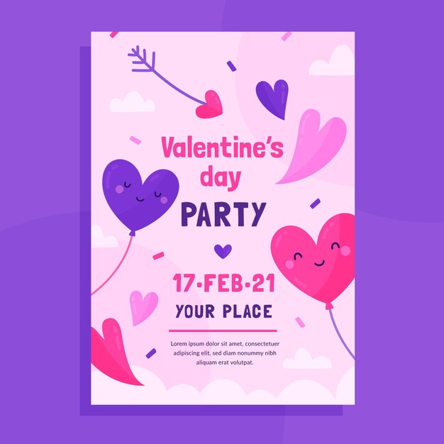Plantilla de cartel de fiesta de día de san valentín dibujado a mano