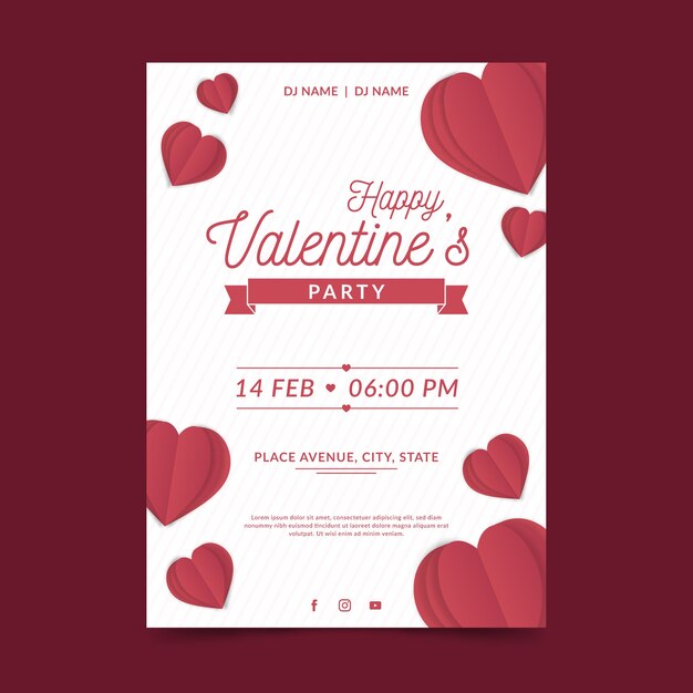 Plantilla de cartel de fiesta de día de san valentín de diseño plano
